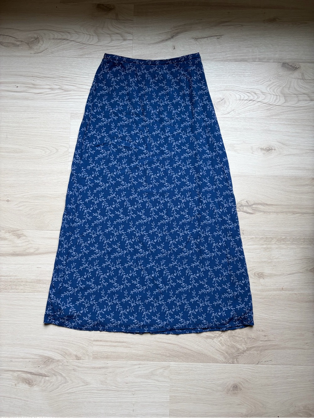 L.L. Bean Navy Blue Floral-Print Maxi Skirt